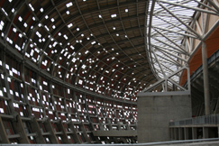 A view inside Soccer City's rounded calabash A view inside Soccer City's rounded calabash
