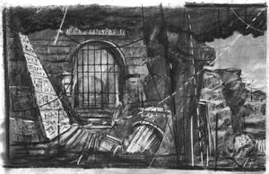 A charcoal drawing from Kentridge's design of The Magic Flute