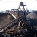 Piles of coal for export at Richards Bay harbour, KwaZulu-Natal