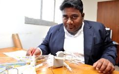 Dr Sudesh Sivarasu shows off his prosthetic devices UCT, innovation, invention, glove, nanotechnology, leprosy, biomedi
cal engineering, india, university of cape town