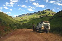 Sani Pass looking up at the Drakensberg escarpment 