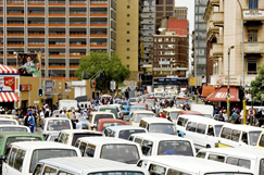 Minibus taxis in Johannesburg's city centre 