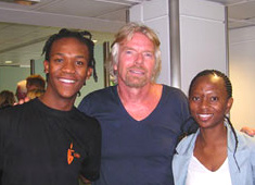 Richard Branson with Cida students Tukiso Mokoena and Aminah Khoza 