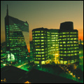Johannesburg, Gauteng: Diamond Building and old Johannesburg Stock Exchange at night