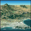 Perspective satellite image showing Cape Town and the Cape of Good Hope
