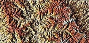 A satellite image of the most elevated stretch of the Drakensberg