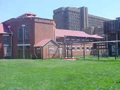 The green lawn at the northern entrance to the jail 