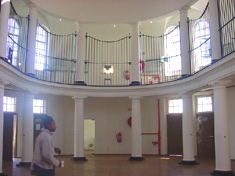 The oval prison entrance hall, with cells radiating west and east 