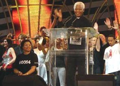 Nelson Mandela at the 46664 Joburg concert 