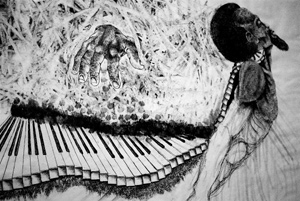 The artwork reflects the darkest days of apartheid