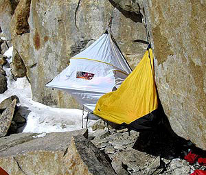Portaledges set up on the shoulder